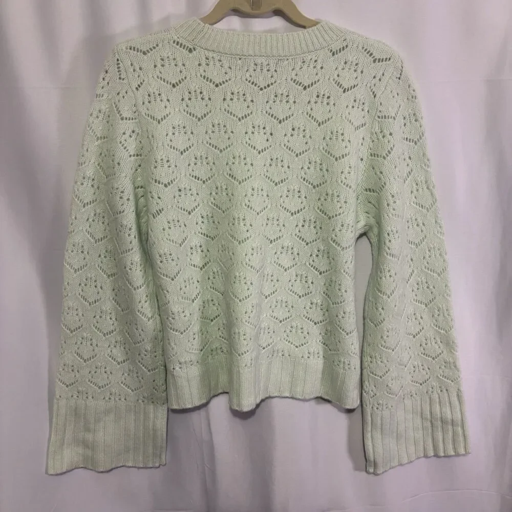 NEW J. Crew Women Supersoft Pointelle Wool Wide Sleeve Sweater Jade Green M NWT